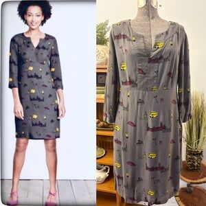 Boden Sz 8 Alexandra London Grey Shift Dress Novelty Double Decker Bus Viscose